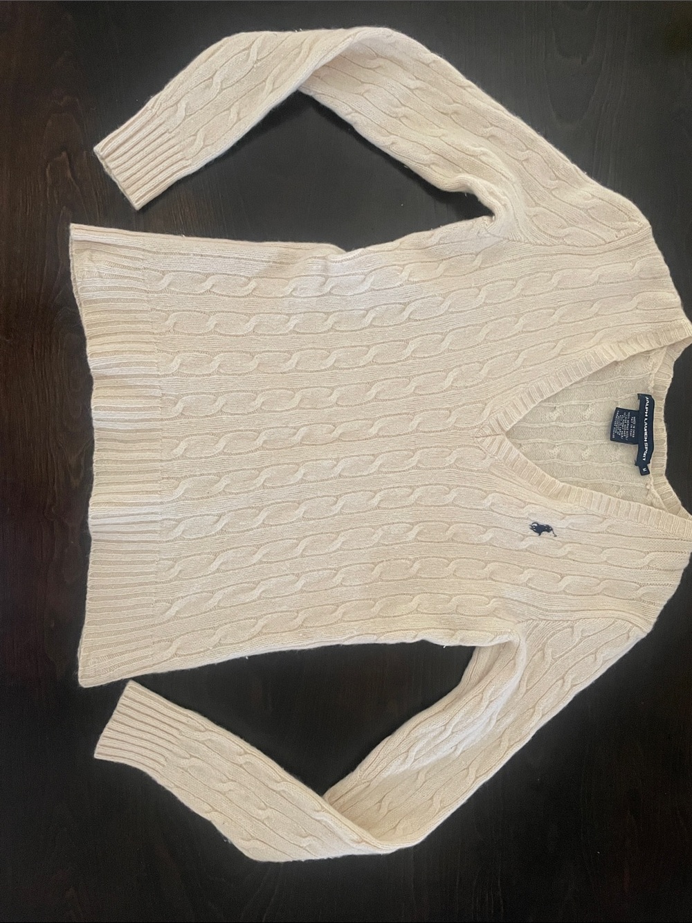 Ralph Lauren Ivory Cable-Knit V-Neck Sweater - Women's